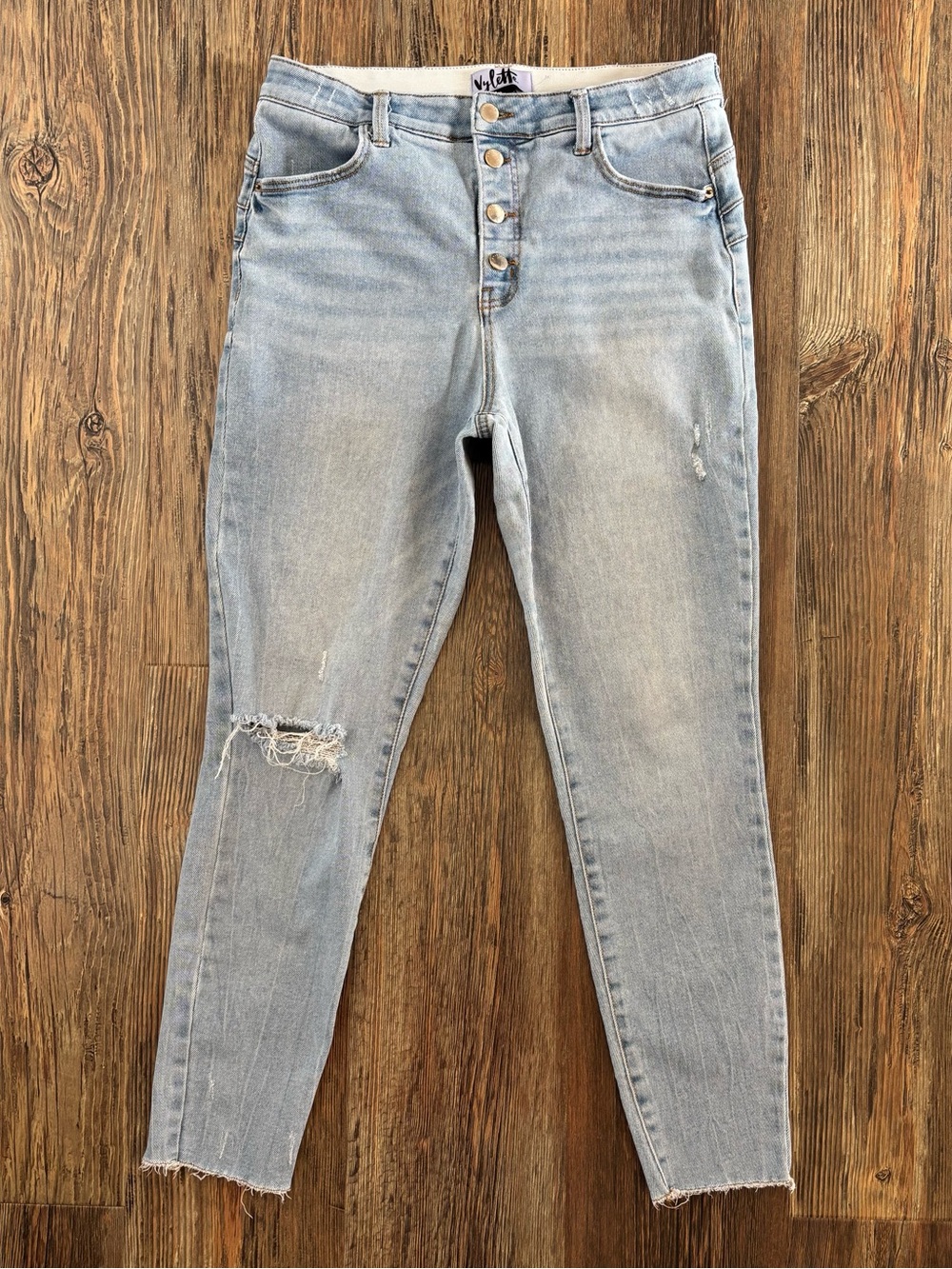Vylette Sculpt Skinny Hi-Rise Button-Fly Jeans 13/31W Distressed Raw Hem Lt Blue